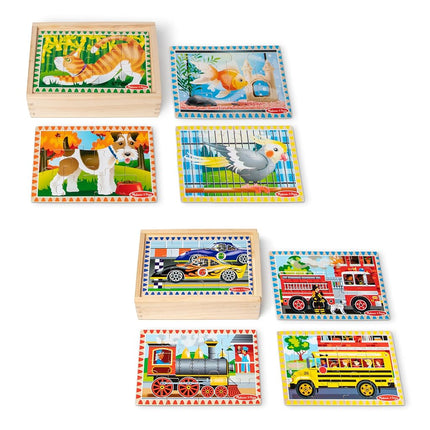 Melissa & Doug Wooden Jigsaw Puzzles in a Box 2-Pack for Preschool Boys and Girls � Pets, Vehicles