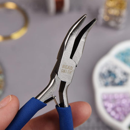 The Beadsmith Color-ID Bent Chain Nose Plier – 5 inches (127mm) – Blue Comfort Grip Handle – Polished Steel Head and Double-Leaf Spring - Tool for Jewelry Making