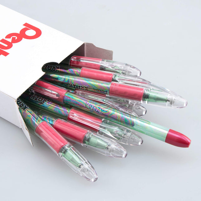 Pentel Krazy Pop Iridescent Gel Pen, (1.0mm) Bold line, Green & Metallic Red Ink (K91-DBD)