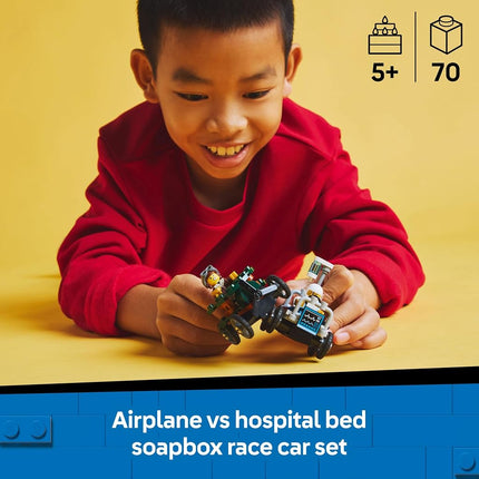 LEGO City Airplane vs. Hospital Bed Race Car Pack Toy - Soapbox Car Toys for 5+ Year Old Boys & Girls - Fun Gifts for Birthdays & Holidays - Building Set Includes 2 Minifigures - 60459
