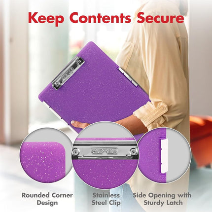 Dexas Slimcase 2 Storage Clipboard with Side Opening, 12.5 x 9.5 inches, Purple Glitter 3517-527GWP