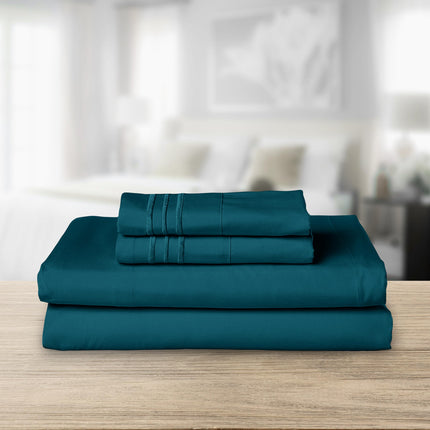 Elegant Comfort Luxurious 1500 Premium Hotel Quality Microfiber Three Line Embroidered Softest 4-Piece Bed Sheet Set, Wrinkle and Fade Resistant, Twin/Twin XL, Marine Teal