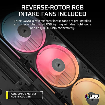 CORSAIR FRAME 4500X LX-R RGB LINK Panoramic Glass Mid-Tower PC Case – InfiniRail Mounting System, Fits Dual 360mm Radiators, GPU Anti-Sag, 3x LX120R RGB LINK Fans Included – Black
