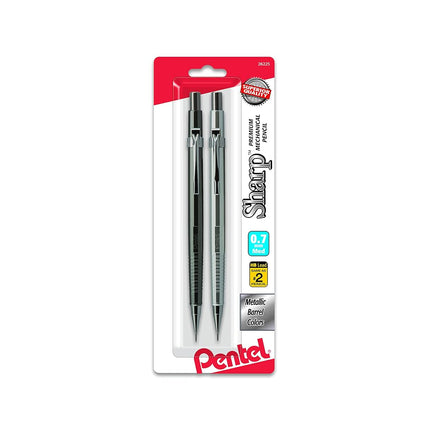 Pentel Sharp Mechanical Pencil (0.7mm) Metallic Barrels, Assorted Barrel Colors, 2-Pk (P207MBP2)