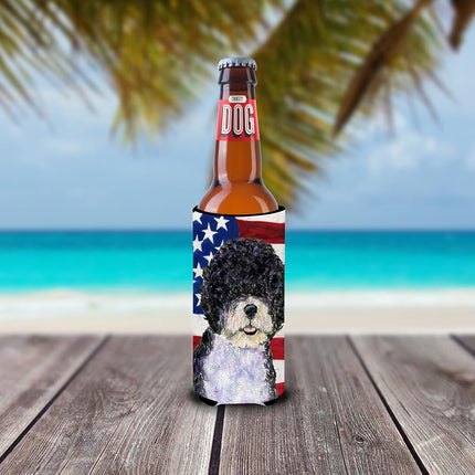 Caroline's Treasures USA American Flag with Portuguese Water Dog Ultra Beverage Insulators for slim cans SS4053MUK