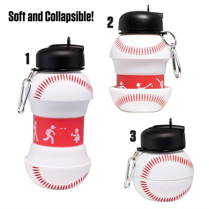 MACCABI ART Clip-On Collapsible BPA-Free Silicone Baseball Water Bottle for Kids, 18 Oz. Size