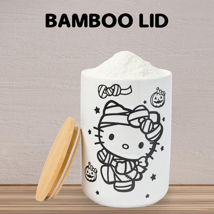 Silver Buffalo Sanrio Hello Kitty Halloween Spooky Mummy Ceramic Cookie Snack Candy Jar with Airtight Bamboo Lid (Small)