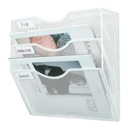 PAG Hanging Wall File Holder Mail Organizer Wall Mount Document Letter Rack, 3-Tier, White