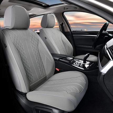 FLORICH Fundas para Asientos, Fundas de Asiento Delanteras de Piel Sintética para Automóvil, Fundas de Asiento de Coche de Lujo Impermeables, Protector de Asiento Universal para la Mayoría de Coches, SUV, Camiones, Gris
