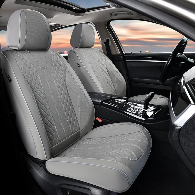 FLORICH Seat Covers, Car Seat Covers Front Seats Faux Leather Automotive Seat Covers Luxury Waterproof Car Seat Cover Protectors Universal Fit for Most Cars SUV Trucks, Gray
