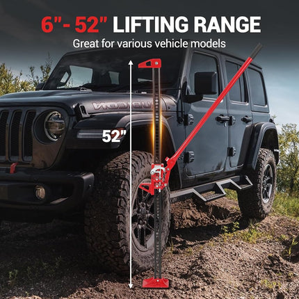 Garvee 60" High Lift Farm Jack, 6600LBS/3 Ton Heavy Duty Ratcheting Utility Jack, Red Off-Road Bumper Lift Jack for Trucks Jeeps Tractors SUVs, All-Terrain Vehicle Rescue & Farm Equipment Lifting