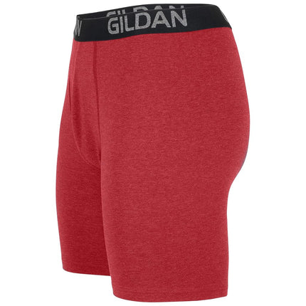 Gildan Men's Cotton Stretch Boxer Brief, Multipack, Blue Cove/Hawaiian Blue/Heather Red Mark (4-Pack, Long Leg), XXL (Pack of 4)