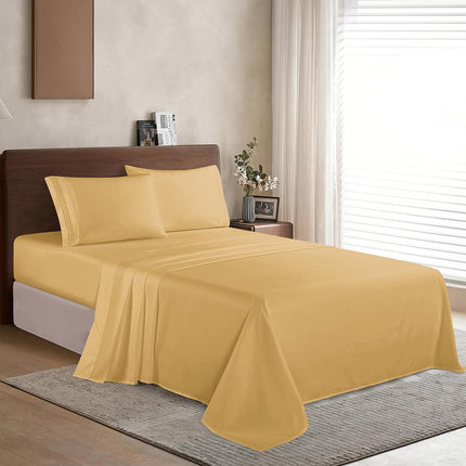Elegant Comfort Luxury Soft 1500 Premier Egyptian 4-Piece Premium Hotel Quality Wrinkle Resistant Coziest Bedding Set, All Around Elastic Fitted Sheet, Deep Pocket, Twin/Twin XL, Camel/Gold
