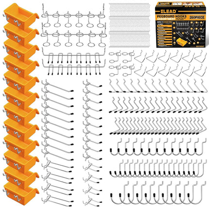 ELEAD 260-Piece Pegboard Hook Set, for 1/8 and 1/4