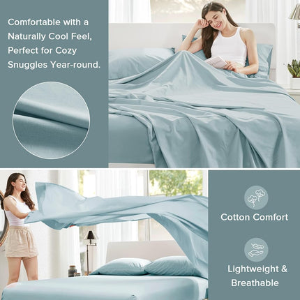 Comfort Spaces 100% Cotton Percale Sheets Twin Sheet Set 3 Pcs, Light Blue