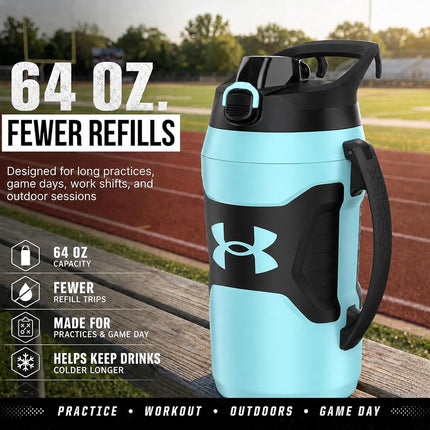 Under Armour Half Gallon Water Bottle Insulated, 64oz Insulated Water Bottle with Handle, Sports Water Jug, Fence Hook, Leak Resistant, for Baseball, Football & More