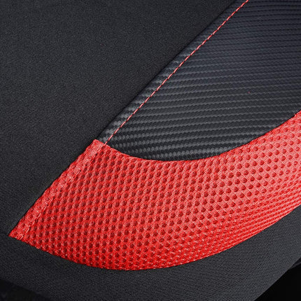 Flying Banner car seat Covers Quality Carbon Fiber Air Mesh Fabric Sport Low High Back Bucket Back Pocket Arm Rest (2 Fronts - High Bucket, Red)