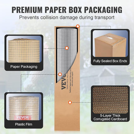 VEVOR Hardware Cloth, 1/2 inch 24in x 25 ft 19 Gauge, Hot Dipped Galvanized Wire Mesh Roll, Chicken Wire Fencing, Wire Mesh for Rabbit Cages, Garden, Small Rodents