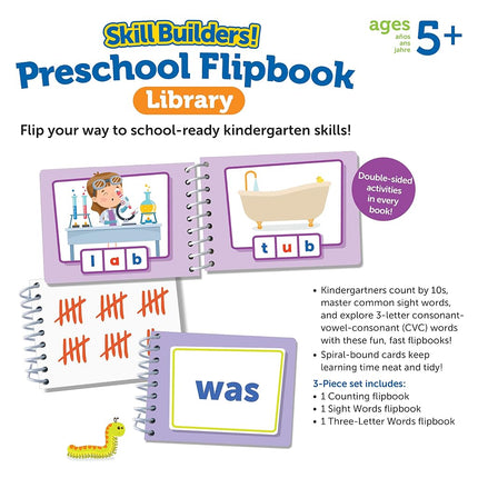 Learning Resources Skill Builders! Kindergarten Flipbook Library - 3 Pieces, Ages 5+, Kindergarten Learning Activities, Spelling and Counting for Kids, My First Library for Kids