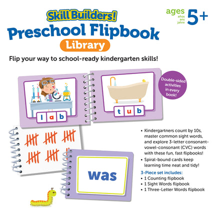 Learning Resources Skill Builders! Biblioteca de Flipbooks de Kínder - 3 Piezas, Edad 5+, Actividades de Aprendizaje para Kínder, Ortografía y Conteo para Niños, Mi Primera Biblioteca para Niños