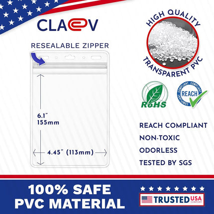 Claev Vertical 4x6 Passport Holders, Clear Waterproof Plastic ID Badge Holders for Travel, Conferences, Conventions 50 4x6