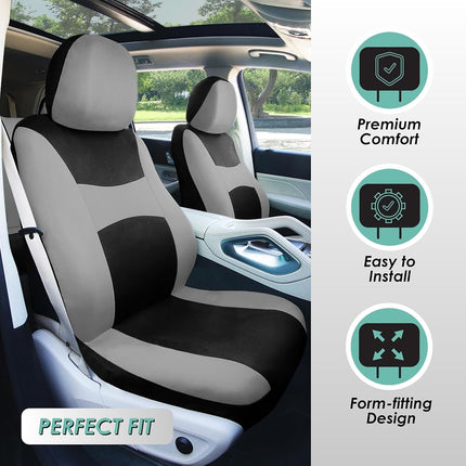 FH Group Fundas de asiento para coche gris-negro Ajuste universal Juego completo para la mayoría de coches, SUV y camiones (compatible con airbag lateral y asiento trasero divisible) FB030GRAYBLACK115-SEAT