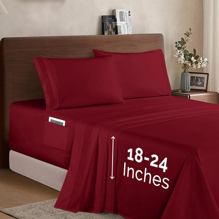 Elegant Comfort Luxury 1500 Premium Hotel Quality Microfiber 4-Piece Sheet Set - Soft, All Around Elastic 18-24 Inches Deep Fitted Sheet - Extra Deep Pocket Sheets, Twin/Twin XL, Burgundy