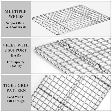 Deedro Stainless Steel Baking Sheet & Cooling Rack Set, 2 Sheets + 2 Racks, 10.43 x 8.07 Inch, Heavy Duty, Non-toxic, Dishwasher Safe
