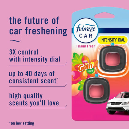 Febreze désodorisant et éliminateur d'odeurs à fixer sur les grilles d'aération de voiture, parfum fraîcheur insulaire de Gain