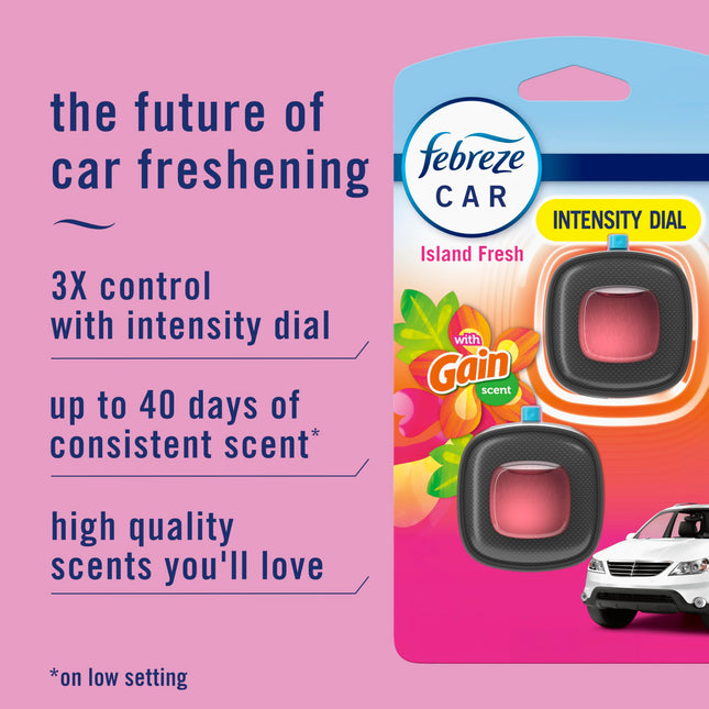 Febreze Car Vent Clips Air Freshener and Odor Eliminator, Gain Island Fresh Scent