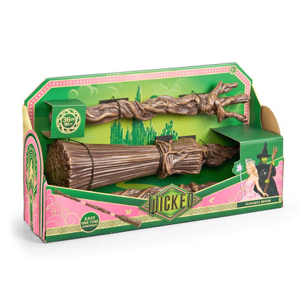 The Noble Collection Wicked Elphaba's Broom Replica Movie Prop Toy, Green, Wood, Synthetic, Hard Floor