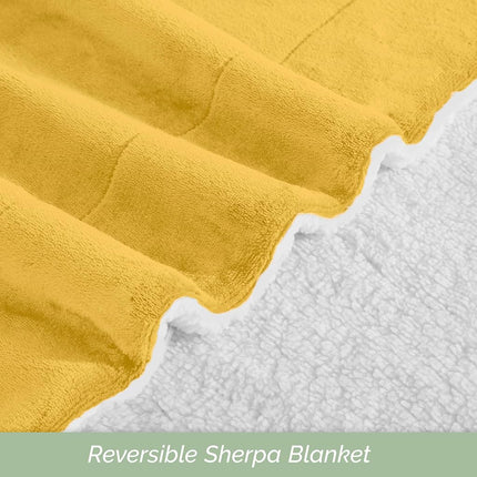Elegant Comfort Ultra Soft Reversible Flannel Sherpa Blanket - Cozy Silky Fleece Throw for Couch, Bed - Plush Fuzzy Warm Winter Blanket for Gift, Full, Yellow