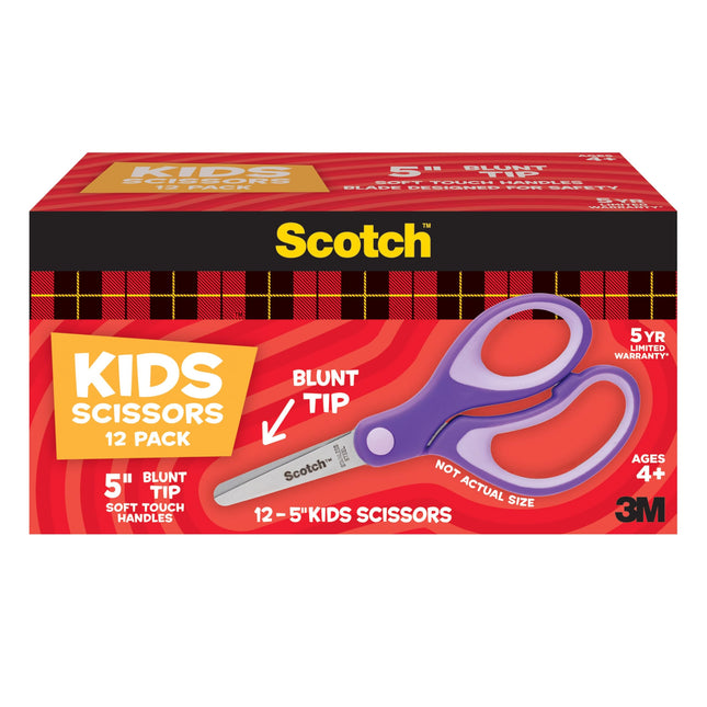 Scotch 5-Inch Soft Touch Blunt Kid Scissors, 12 Co