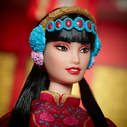 Barbie Signature Lunar New Year Doll, Collectible in Red Floral Robe with Traditional Accessories Inspired by the Peking Opera, HRM57