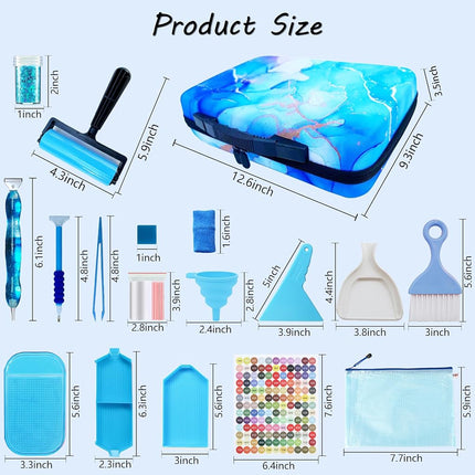 Muzagroo Art Diamond Painting Storage Containers 60 Slots Diamond Art Storage Box with Accessories and Tools Portable Shockproof Organizer Case for Diamond Painting Kits M (Blue-Deluxe)
