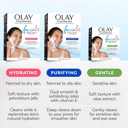 Olay Daily Facials Hydrating Cleansing Cloths, Moisturizing Makeup Remover, 66 Count