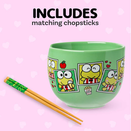 Silver Buffalo Sanrio Hello Kitty and Friends Keroppi Polaroids Ceramic Ramen Noodle Rice Bowl with Chopsticks, Microwave Safe, 20 Ounces
