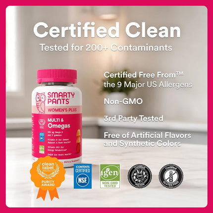 SmartyPants Women's Multivitamin Gummies - Improved Formula: Omega 3 (DHA/EPA), Methylfolate, CoQ10, Vitamin D3, C, Vitamin B12, B6, A, K & Zinc, Inositol, Gluten Free, 90 Count (30 Day Supply)