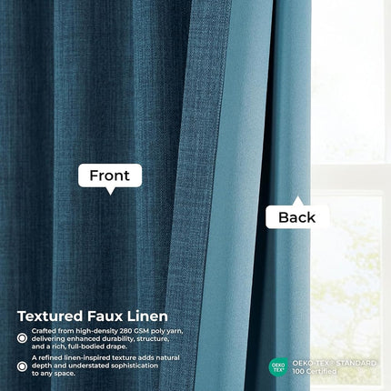Cortinas HPD Half Price Drapes Faux Linen que Oscurecen la Habitación - Cortinas de Lino de Lujo Extragrandes de 84 Pulgadas de Largo para Dormitorio y Sala de Estar (1 Panel), 100W X 84L, Azul Historia