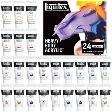 Liquitex Professional Heavy Body Acrylic Paint, 24 x 22ml (0.74-oz) Essentials Set, Multicoloured, By the yard
