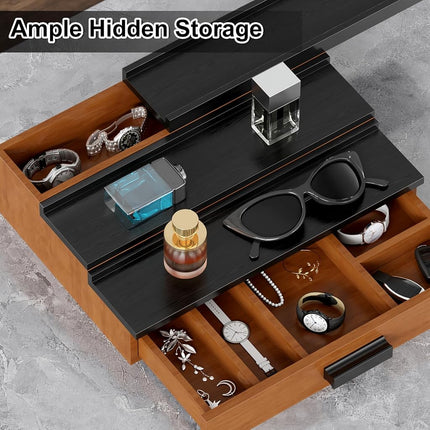 GarveeHome Wooden Cologne Organizer for Men, 3 Tier of Elevated Cologne Display Shelf with Drawer Storage Perfume Organization and Storage Display Risers for Watch, Jewelry, Great Gift for Father
