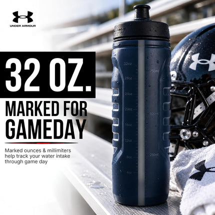 Under Armour Sideline Sports Water Bottle, 32 oz Squeeze Bottle With Quick-Shot Lid for Quick & Easy Hydration, Gym Bottle, 1 Count