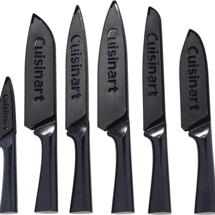 Juego de cuchillos Cuisinart, juego de cuchillos metálicos de 12 piezas con protector de hoja, ligeros, de acero inoxidable, duraderos y aptos para lavavajillas, C55-12PMB, negro