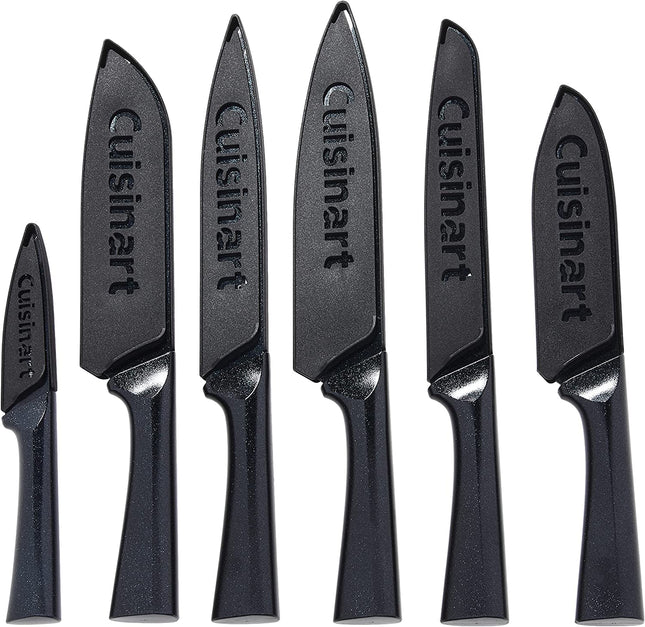 Juego de cuchillos Cuisinart, juego de cuchillos metálicos de 12 piezas con protector de hoja, ligeros, de acero inoxidable, duraderos y aptos para lavavajillas, C55-12PMB, negro