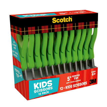 Scotch 5" Soft Touch Blunt Tip Kids Scissors, 12 Count Teacher’s Pack, Green, All-Purpose Scissors for School and Crafts (1442P-12)
