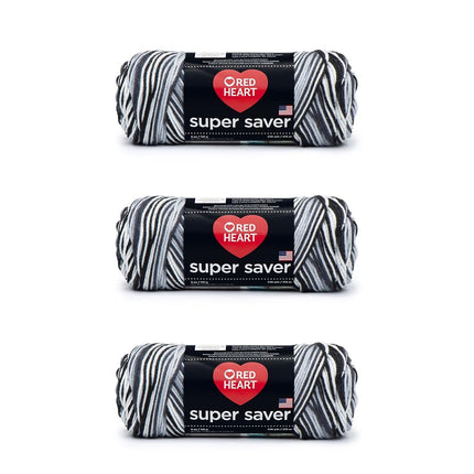 Red Heart Super Saver Pack of 3 - Zebra - 7oz/198g - Acrylic - 4 Medium (Worsted) - 364 Yards - Knitting, Crocheting, Crafts & Amigurumi