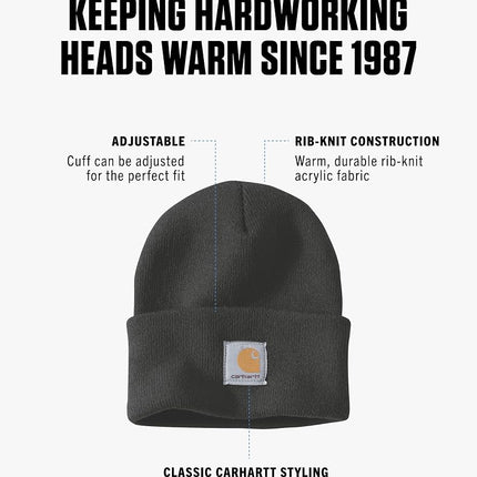 Carhartt Mens A18 Stretchable Rib Knit Acrylic Watch Beanie Hat