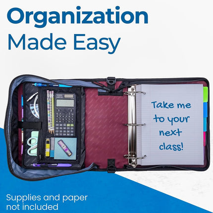 Case-it The Mighty Zip Tab Zipper Binder - 3 Inch O-Rings - 5 Color Tab Expanding File Folder - Multiple Pockets - 600 Sheet Capacity - Comes with Shoulder Strap - Red Burgundy D-146