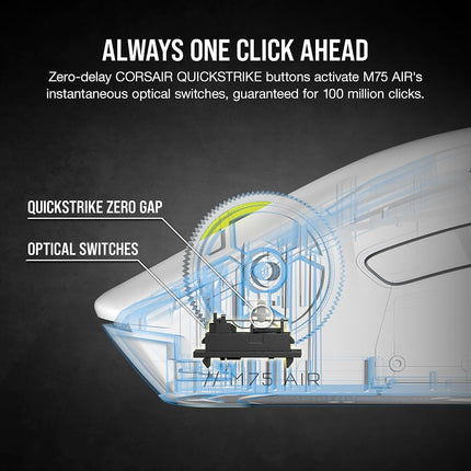 Corsair M75 AIR Wireless Ultra-Light FPS Gaming Mouse � 26,000 DPI � Ultra-Fast Input � Symmetric Shape � iCUE Compatible � PC, Mac � White