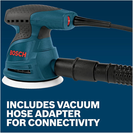 BOSCH ROS20VSC Palm Sander 2.5 Amp 5 Inch Corded Variable Speed Random Orbital Sander, Polisher Kit with Dust Collector and Soft Carrying Bag